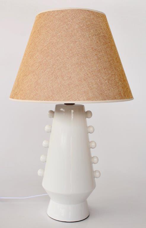 White Bobbles On Side Ceramic Lamp Base Beige Shade